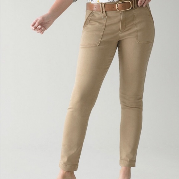 White House Black Market Curvy-Fit Soft Denim MidRise Skinny Jeans Beige 10 Long - Picture 2 of 13